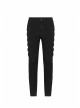 Side Metal Rings Bandage Black Punk Twill Woven Trousers