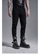 Side Metal Rings Bandage Black Punk Twill Woven Trousers
