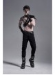 Side Metal Rings Bandage Black Punk Twill Woven Trousers