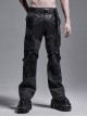 Black Striped Splice Abstract Printing Woven Metal Rings Leg Loops Punk Pants