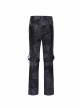 Black Striped Splice Abstract Printing Woven Metal Rings Leg Loops Punk Pants