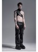 Black Striped Splice Abstract Printing Woven Metal Rings Leg Loops Punk Pants