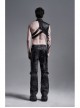 Black Striped Splice Abstract Printing Woven Metal Rings Leg Loops Punk Pants