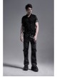 Black Striped Splice Abstract Printing Woven Metal Rings Leg Loops Punk Pants