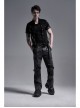 Black Striped Splice Abstract Printing Woven Metal Rings Leg Loops Punk Pants