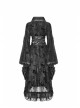 Flocking Printing Jacquard Horn Sleeve Lace-Up Waist Seal Lace Hem Black Gothic Dress