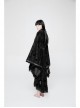 Flocking Printing Jacquard Horn Sleeve Lace-Up Waist Seal Lace Hem Black Gothic Dress