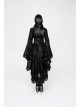 Flocking Printing Jacquard Horn Sleeve Lace-Up Waist Seal Lace Hem Black Gothic Dress