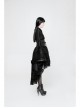 Flocking Printing Jacquard Horn Sleeve Lace-Up Waist Seal Lace Hem Black Gothic Dress