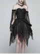 Black Lolita Lace Mesh Imitation Silk Crepe Off-Shoulder Long Sleeve Back Lace-Up Irregular Sharp Corners Hem Gothic Dress