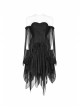 Black Lolita Lace Mesh Imitation Silk Crepe Off-Shoulder Long Sleeve Back Lace-Up Irregular Sharp Corners Hem Gothic Dress