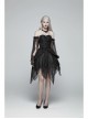 Black Lolita Lace Mesh Imitation Silk Crepe Off-Shoulder Long Sleeve Back Lace-Up Irregular Sharp Corners Hem Gothic Dress
