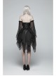 Black Lolita Lace Mesh Imitation Silk Crepe Off-Shoulder Long Sleeve Back Lace-Up Irregular Sharp Corners Hem Gothic Dress