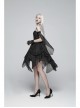 Black Lolita Lace Mesh Imitation Silk Crepe Off-Shoulder Long Sleeve Back Lace-Up Irregular Sharp Corners Hem Gothic Dress
