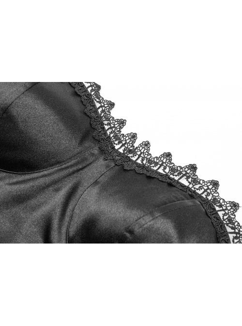 Lolita Mercerizing Forging Off-Shoulder Back Lace-Up Many Layers Lace Chiffon Bubble Hem Black Gothic Dress