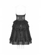 Lolita Mercerizing Forging Off-Shoulder Back Lace-Up Many Layers Lace Chiffon Bubble Hem Black Gothic Dress