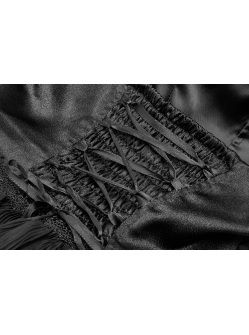 Lolita Mercerizing Forging Off-Shoulder Back Lace-Up Many Layers Lace Chiffon Bubble Hem Black Gothic Dress