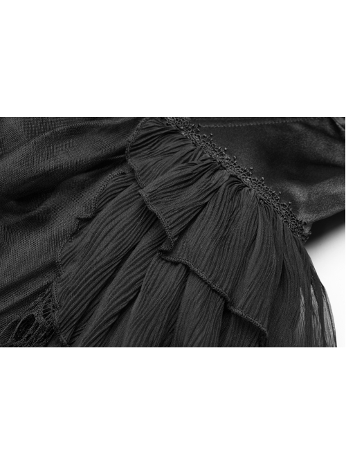 Lolita Mercerizing Forging Off-Shoulder Back Lace-Up Many Layers Lace Chiffon Bubble Hem Black Gothic Dress