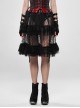 Large Coarse Mesh Restoring Ancient Ways Decorative Pattern Buckle Leather Strips Chain Decoration Lace Frill Hem Black Punk Skirt