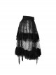 Large Coarse Mesh Restoring Ancient Ways Decorative Pattern Buckle Leather Strips Chain Decoration Lace Frill Hem Black Punk Skirt