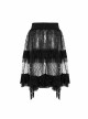 Large Coarse Mesh Restoring Ancient Ways Decorative Pattern Buckle Leather Strips Chain Decoration Lace Frill Hem Black Punk Skirt