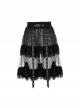 Large Coarse Mesh Restoring Ancient Ways Decorative Pattern Buckle Leather Strips Chain Decoration Lace Frill Hem Black Punk Skirt