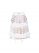Large Coarse Mesh Restoring Ancient Ways Decorative Pattern Buckle Leather Strips Chain Decoration Lace Frill Hem White Punk Skirt