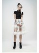 Large Coarse Mesh Restoring Ancient Ways Decorative Pattern Buckle Leather Strips Chain Decoration Lace Frill Hem White Punk Skirt
