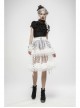 Large Coarse Mesh Restoring Ancient Ways Decorative Pattern Buckle Leather Strips Chain Decoration Lace Frill Hem White Punk Skirt