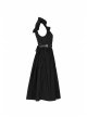Lolita Stand-Up Collar Shoulder Small Fly Sleeves Waist Thick Iron Ring Belt Back Lace-Up Black Punk Dress