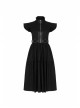 Lolita Stand-Up Collar Shoulder Small Fly Sleeves Waist Thick Iron Ring Belt Back Lace-Up Black Punk Dress