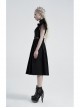 Lolita Stand-Up Collar Shoulder Small Fly Sleeves Waist Thick Iron Ring Belt Back Lace-Up Black Punk Dress