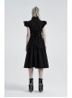 Lolita Stand-Up Collar Shoulder Small Fly Sleeves Waist Thick Iron Ring Belt Back Lace-Up Black Punk Dress