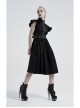 Lolita Stand-Up Collar Shoulder Small Fly Sleeves Waist Thick Iron Ring Belt Back Lace-Up Black Punk Dress