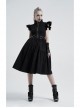Lolita Stand-Up Collar Shoulder Small Fly Sleeves Waist Thick Iron Ring Belt Back Lace-Up Black Punk Dress