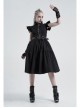 Lolita Stand-Up Collar Shoulder Small Fly Sleeves Waist Thick Iron Ring Belt Back Lace-Up Black Punk Dress