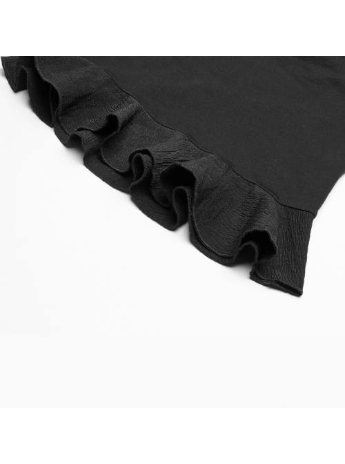Lace High Collar Chest Frill Lace-Up Horn Sleeves Lace Cuff Short Black Gothic Lolita Blouse
