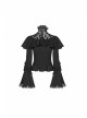 Lace High Collar Chest Frill Lace-Up Horn Sleeves Lace Cuff Short Black Gothic Lolita Blouse
