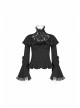 Lace High Collar Chest Frill Lace-Up Horn Sleeves Lace Cuff Short Black Gothic Lolita Blouse