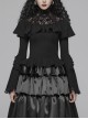 Lace High Collar Chest Frill Lace-Up Horn Sleeves Lace Cuff Short Black Gothic Lolita Blouse
