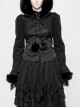 Black Lolita Imitation Rabbit Hair Chest Lace-Up Fur Ball Decoration Horn Sleeves Short Punk Hooded Blouse