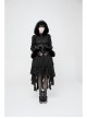 Black Lolita Imitation Rabbit Hair Chest Lace-Up Fur Ball Decoration Horn Sleeves Short Punk Hooded Blouse