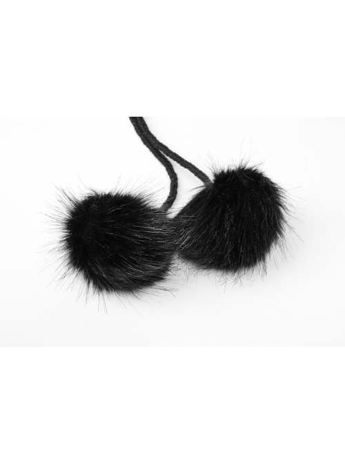 Black Lolita Imitation Rabbit Hair Chest Lace-Up Fur Ball Decoration Horn Sleeves Short Punk Hooded Blouse