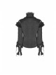 Micro-Gloss Woven High Collar Chest Splice Lace Long Sleeves Lace-Up Black Gothic Lolita Blouse