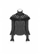 Micro-Gloss Woven High Collar Chest Splice Lace Long Sleeves Lace-Up Black Gothic Lolita Blouse