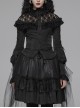 Micro-Gloss Woven High Collar Chest Splice Lace Long Sleeves Lace-Up Black Gothic Lolita Blouse