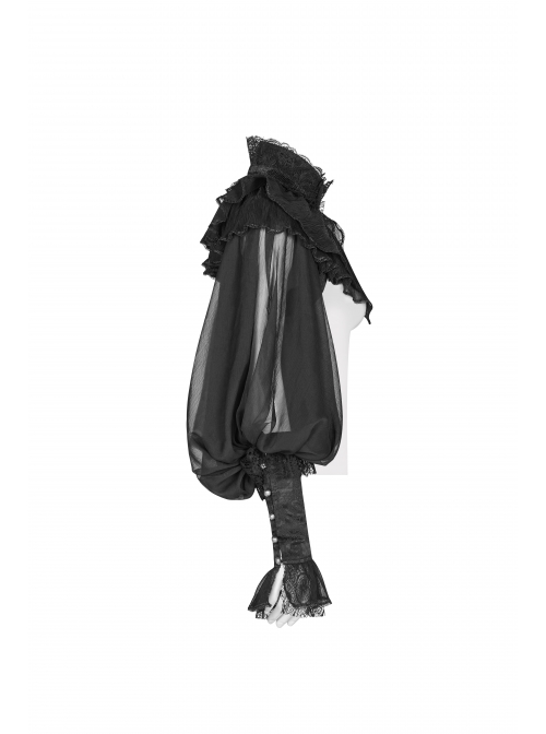 Irregular Texture Net Splice Delicacy Jacquard High Collar Big Puff Sleeves Lace Cuff Black Gothic Lolita Blouse