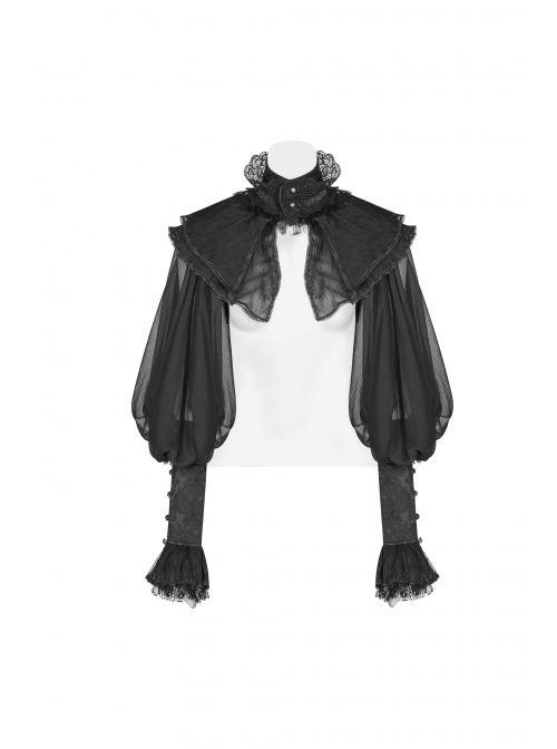 Irregular Texture Net Splice Delicacy Jacquard High Collar Big Puff Sleeves Lace Cuff Black Gothic Lolita Blouse