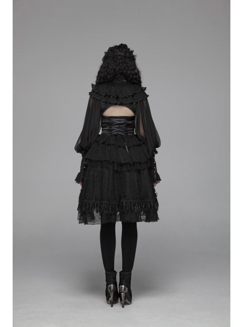 Irregular Texture Net Splice Delicacy Jacquard High Collar Big Puff Sleeves Lace Cuff Black Gothic Lolita Blouse