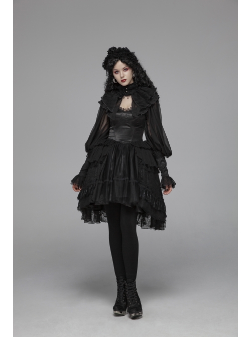 Irregular Texture Net Splice Delicacy Jacquard High Collar Big Puff Sleeves Lace Cuff Black Gothic Lolita Blouse
